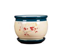UPJAKS Vaso per piante grasse in ceramica, smaltato, moderno, con foro di drenaggio e piattino, rotondo, contenitore per piante d'appartamento, per erbe, cactus, orchidee all'esterno (L)