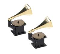 UPKOCH 2 Miniature Record Player Figurine in Metal Retro Phonograph Decoration For Dollhouse And Vintage Display
