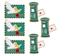 UPKOCH 6 Pezzi Spilla Vintage Tema Postale in Metallo Verde, Motivo Cassetta Postale e Colomba Viaggiatrice, Leggera, per Uso Quotidiano e Feste a Tema