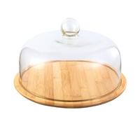 UPKOCH Alzata Per Torta Con Coperchio in Vetro Trasparente E Base in Bambù 10X10X6 Pollici Porta Torte Per Feste Matrimoni Casa Protezione Contro Insetti