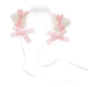 UPKOCH Cerchietto con Orecchie di Gatto in Pizzo Rosa con Nodo Accessorio Lolita Sweet per Tea Party e Cosplay Fascia Capelli Morbida e Confortevole per Donne e Ragazze