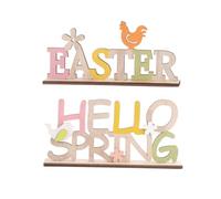UPKOCH Decorazione Pasquale in Legno 2 Pezzi Scritte a Tema, Accessori Colorati per Festa di Pasqua e Sala da Pranzo, Figura Gallina e Fiore Sintetico