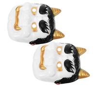 UPKOCH Maschera da Diavolo Cornuta Giapponese 2 Pezzi per Cosplay e Feste Halloween, Maschera Samurai Integrale Bianca per Decorazioni Locali e Eventi Cosplay Adulto