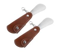 UPKOCH Mini Calzascarpe Pieghevole in Acciaio Inox Con Portachiavi, Sollevatore Scarpe Portatile Per Anziani e Donne in Gravidanza, Accessorio Da Viaggio Comodo e Resistente, Set 2 Pezzi Marrone
