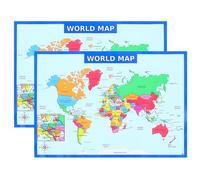 UPKOCH Poster Mappa del Mondo da Parete 2 Pezzi 50x35 Cm e Scuola, Mappe Murali Educative Colori Vivaci e Superficie Cancellabile per Cameretta e Aula