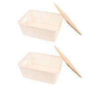 UPKOCH Scatola Porta Oggetti Contenitore Multifunzionale in Plastica con Coperchio in Bambù, Design a Quadri Effetto Rattan, 2 per Cipolle e Condimenti
