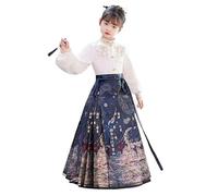 Uplateng Ragazza Cinese Hanfu Completo Bambini Tradizionale Hanfu da 2 Pezzi Vintage Gonna a Faccia di Cavallo Set di Maglie Abito da Principessa (Blue,140)