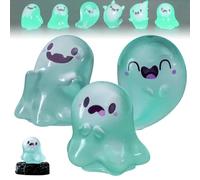 Upliftgift Cute Halloween Party Favor, Answerlup Mystery Glow-in-The-Dark Ghost Blind Box, Luminous Mini Resin Cute Miniature Ghost Figurines for Outdoor Car House Landscape(Verde,3Pcs Style 1)