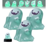 Upliftgift Cute Halloween Party Favor, Answerlup Mystery Glow-in-The-Dark Ghost Blind Box, Luminous Mini Resin Cute Miniature Ghost Figurines for Outdoor Car House Landscape(Verde,3Pcs Smiling Ghost)