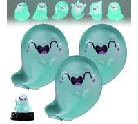 Upliftgift Cute Halloween Party Favor, Answerlup Mystery Glow-in-The-Dark Ghost Blind Box, Luminous Mini Resin Cute Miniature Ghost Figurines for Outdoor Car House Landscape(Verde,3Pcs Smiling Elf)
