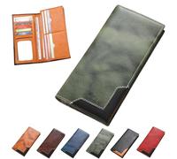 Upliftjoys Cowhide Vintage Wallet, Men Long Leather Bifold Wallet, Multiple Compartments, Large Capacity (Green)