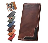 Upliftjoys Cowhide Vintage Wallet, Men Long Leather Bifold Wallet, Western Bifold Leather Long Wallets for Men (Brown)