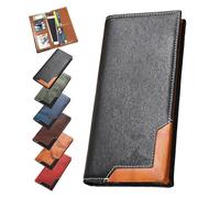 Upliftjoys Cowhide Vintage Wallet, Men Long Leather Bifold Wallet, Western Bifold Leather Long Wallets for Men (Black)