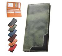 Upliftjoys Cowhide Vintage Wallet, Mens Leather Bifold Long Card Wallets, Large Capacity, Patchwork, Multiple Compartments (Green)