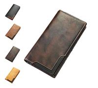 Upliftjoys Cowhide Vintage Wallet, Men's Leather Long Bifold Wallet, Vintage Bifold with 8 Card Slots & RFID Blocking, Unisex Money Clip Billfold (Coffee)