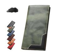 Upliftjoys Cowhide Vintage Wallet, Mens Women Leather Bifold Long Card Wallets, Multiple Compartments Handcrafted Wallet (Green)