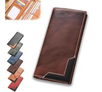 Upliftjoys Cowhide Vintage Wallet, Mens Women Leather Bifold Long Card Wallets Rfid Blocking Carteras Para Hombres Gift (Brown)