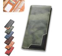 Upliftjoys Cowhide Vintage Wallet, Mens Women Leather Bifold Long Card Wallets Rfid Blocking Carteras Para Hombres Gift (Green)