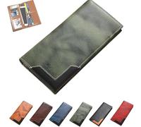 Upliftjoys Cowhide Vintage Wallet, Mens Women Leather Bifold Long Card Wallets with RFID Blocking, Multifunctional business wallet (Green)