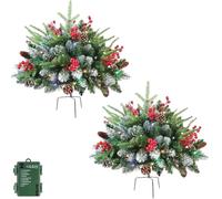 Upliftjoys Pre-letto artificiale albero di Natale filler urn, Holiday Christmas Planter Filler with Tripod Stake for Indoor and Outdoor,Battery Powered Lighted Faux Xmas Decoration (2Pcs-A)