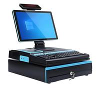 UPLTOE 15,6" Pos Smart all-in-One, Registratore di Cassa Smart all-in-One, con Doppio Schermo, Stampante, per Ricevute Integrata, per Piccole Imprese E Negozi Blue-Singlescreen
