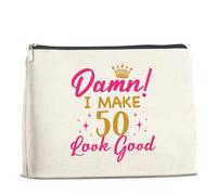 UPNEGE Borsa per il trucco per il 50° compleanno per sua moglie, zia, nonna, con scritta "I Make 50 Look Good", con cerniera, idea regalo per il 50° compleanno