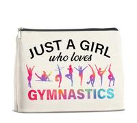 UPNEGE Regali di ginnastica Borsa per il trucco Regali di ginnastica per le donne Cheerleader Gymnast Cosmetic Bag Just a Girl Who Loves Gymnastics Zipper Makeup Pouch Regalo, Policromato