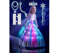 UPORPOR Costume da principessa per ragazze, costume da principessa per bambine, costume di Halloween con accessori, luce LED RGB che si sincronizza e controlla l'app musicale, 3-10 anni