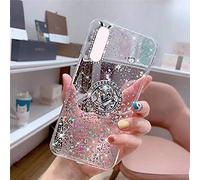 Uposao Cover Compatibile con Galaxy A50 Custodia Glitter Bling Brillantini Diamond Placcatura in Silicone TPU Cover Morbida con Supporto ad Ring Anello Stand,Trasparente