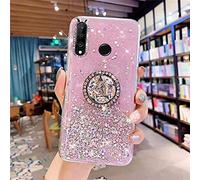 Uposao Cover Compatibile con Huawei P30 Lite Custodia Glitter Bling Brillantini Diamond Placcatura in Silicone TPU Cover Morbida con Supporto ad Ring Anello Stand,Pink