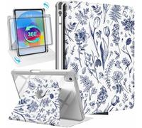 Uppuppy per iPad 10a generazione Custodia a libro da 10,9 pollici con portamatite donne ragazze bambini carino ragazza kawaii bel fiore blu unico moda supporto rotante per Apple iPad 10 Gen casi 2022