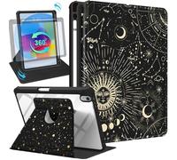 Uppuppy per iPad 10a generazione Custodia a libro da 10,9 pollici con portamatite donne ragazze carino luna sole stella nera estetica piuttosto unico supporto rotante per Apple iPad 10 Gen casi 2022