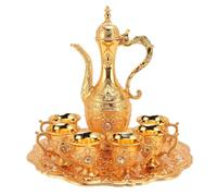 UPQRSG Set da Tè Turco, Set da Caffè e Teiera Turco Extra Large Vintage, Set di Bicchieri da Vino in Lega Decorativa Squisita e Antiruggine per Servire Il Tè in Casa, Feste, Matrimoni(Oro)