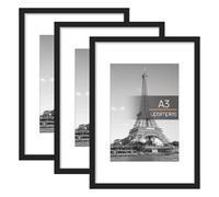 upsimples Confezione da 3 Cornici portafoto, Cornice A3 29,7 x 42 cm Nere | Con Supporto Orientamento Orizzontale o Verticale, Cornici per Ppuzzle, Parete, Poster, Diploma Universitario