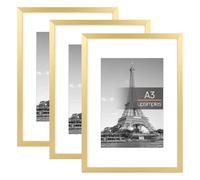 upsimples Confezione da 3 Cornici portafoto, Cornice A3 29,7x 42 cm Oro | Con Supporto Orientamento Orizzontale o Verticale, Cornici per Ppuzzle, Parete, Poster, Diploma Universitario
