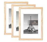 upsimples Cornice A4, Confezione da 3 Cornici portafoto Legno, Formato 21x29,7 cm, Con Supporto Orientamento Orizzontale o Verticale, Cornici per Ppuzzle, Parete, Poster, Diploma Universitario