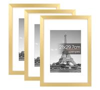 upsimples Cornice A4, Confezione da 3 Cornici portafoto Oro, Formato 21x29,7 cm, Con Supporto Orientamento Orizzontale o Verticale, Cornici per Ppuzzle, Parete, Poster, Diploma Universitario
