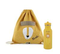 Upstitch Studio Trixie, Zaino e Borraccia per Bambini, per l'Asilo e Chitarra, Personalizzato con Nome Singolo o Come Set, Leone, Set: Turnbeutel + Flasche 500ml