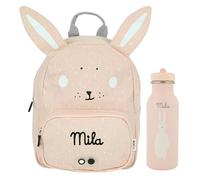 Upstitch Studio Trixie: Zaino e Borraccia per Bambini, per l'Asilo e Chitarra, Personalizzato con Nome Singolo o Come Set, Coniglio, Set: Rucksack BIG + Flasche