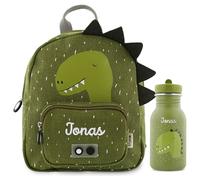 Upstitch Studio Trixie, Zaino e Borraccia per Bambini, Set per l'Asilo con Chitarra, Personalizzato con Nome, Dinosauro, Set: Rucksack SMALL +