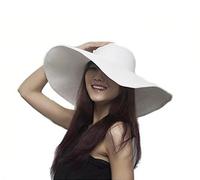 Upstore, 1 Cappello da Sole da Donna e Ragazza, Colore Puro, Pieghevole, a Tesa Larga, Elegante, con Fiocco, Stile Bohémien, Estivo, Spiaggia, Paglia UPF 50+, Infradito Colorati Estivi,