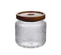 Upstore Barattolo per alimenti in vetro trasparente smerigliato con coperchio ermetico in legno di acacia per chicchi di caffè, tè, spezie, zucchero, biscotti, noci, snack