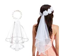 UPSTORE Fascia per velo da sposa con pizzo e fiori, colore bianco, accessorio per costume da sposa