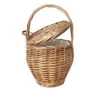UPTALY 1 borsa in vimini di salice naturale con coperchio (20 x 34 cm), realizzata a mano, borsa a secchiello retrò con coperchio, cestino rotondo per fiori, fioriere sospese, borsa tote in rattan