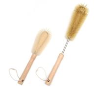 UPTALY 1 spazzola per piatti in nylon da 26 cm, 1 spazzola per bottiglie lunga 38 cm (bruna), manico in legno, con asta in acciaio inossidabile da 9 mm, pulizia della cucina, per bottiglie alte,