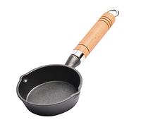 UPTALY 13 cm mini scaldabagro in ghisa, con manico in legno, senza rivestimento, piccole padelle per frittata con beccuccio, pentola per il latte, padella portatile per campeggio, casseruola nera