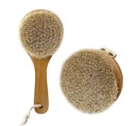 UPTALY 2 spazzole da bagno in crine di cavallo al 100% (20 cm piccole +12 cm rotonde), con manico in legno di faggio, spazzola per il corpo completamente naturale, spazzola per doccia con manico corto