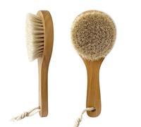 UPTALY 2 spazzole da bagno in crine di cavallo da 20 cm (diametro testa rotonda piccola: 8 cm), con manico in legno di faggio, pezzo intero di legno massiccio senza giunzioni, spazzola per il corpo