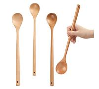 UPTALY Set di 4 cucchiai lunghi in legno (33,5 cm), 100% legno di faggio naturale con manico lungo, cucchiaio da tavola in legno di Hemu, set di cucchiai da cucina per mescolare e cucinare
