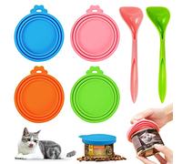 UptVin 4 Pezzi Coperture per Lattine per Animali, Ucoperchi Universali in Silicone per Barattoli di Latta per Cani e Gatti Coperchi con 2 Cucchiai per la Conservazione del Cibo per Cane e Gatto